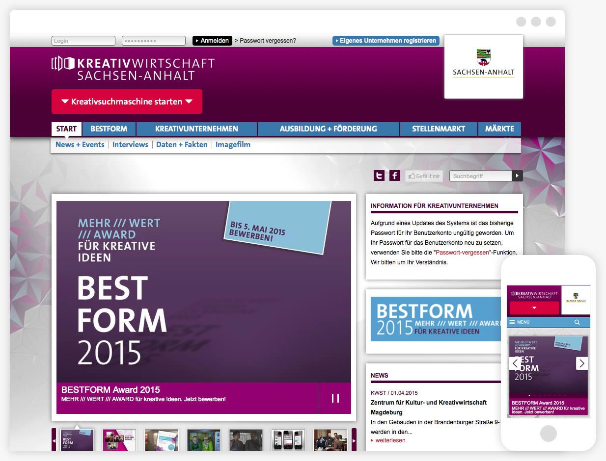 Webortal für die Kreativ­wirtschaft und den Bestform-Award.