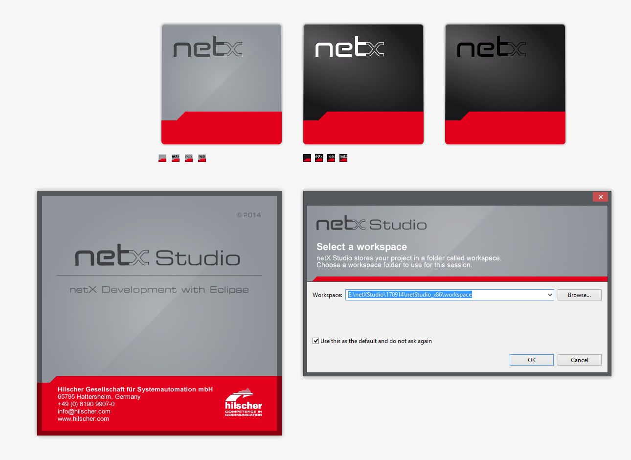 Übersicht von Splashscreen und Icons die für netXStudio erstellt wurden.